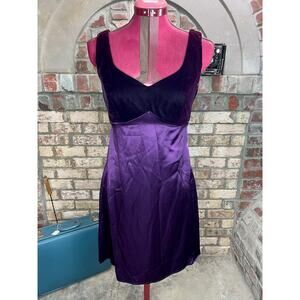 Dress purple velour satin empire waist knee length y2k